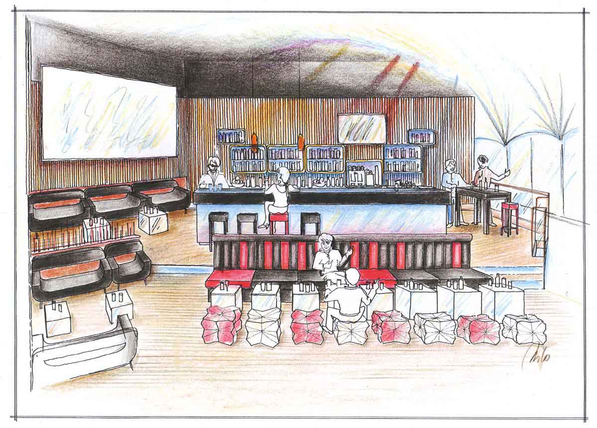 Ideen Skizzen Entwurf für Coffee In Lounge Bar - Milo´s Gastronomie Interior Design Planung