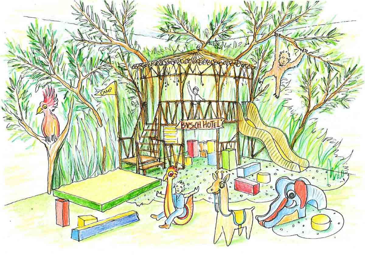 Kinder Garten Indoor Spiel Raum - hier eine Dschungel Themen Spielhalle - Ausstattung Design Planung Milo