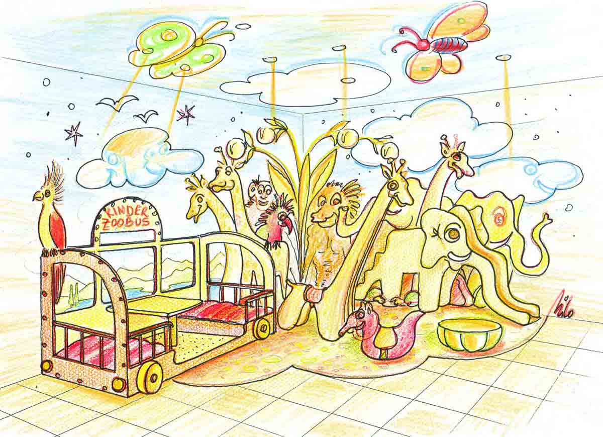Klein Kinder Garten Indoor Themen Spielplatz - hier eine Zoo Spielhallen Ausstattung - Ideen Design Planung Milo