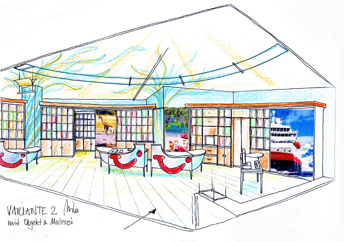 Reisebüro mit einer Kunstmalerei - dekorative Raum und Licht Interior Design Ausstattung von Milo
