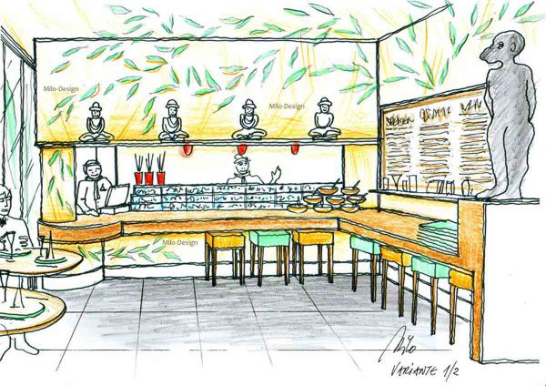 Sushi Restaurant Bar Gastronomie - Monke East - eine dekorative florale Interior Design Planung