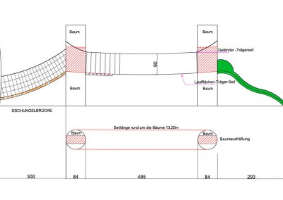 Kinder Garten Spielplatz - eine Baum Brücke mit vielen Spielmöglichkeiten - Design Planung Milo